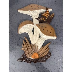 Mushrooms Butterfly Snail 1980 Hoda #6590 Hanging Wall Art Plaque 13" Hippy 3D